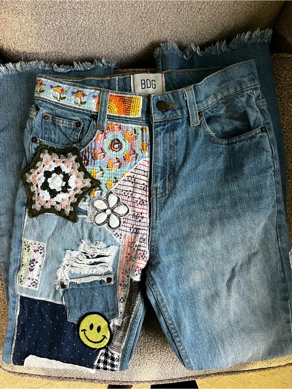 BDG Blue Patchwork Straight-Leg Jeans with Embroidered Accents - Picture 3 of 12